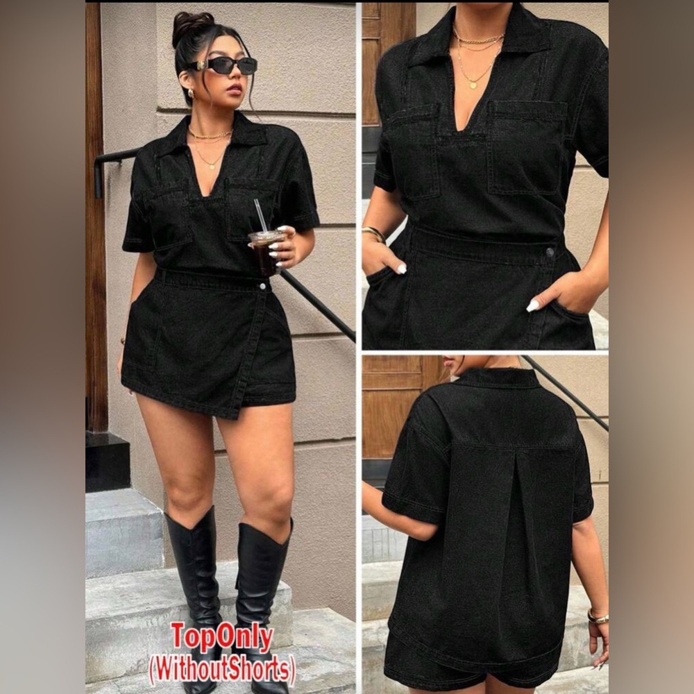 Size 3x Black Short Sleeve Denim Top